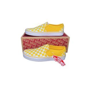 Vans Wmns Classic Checkerboard Slip-On Yellow White Skate Shoes Canvas Sneaker.